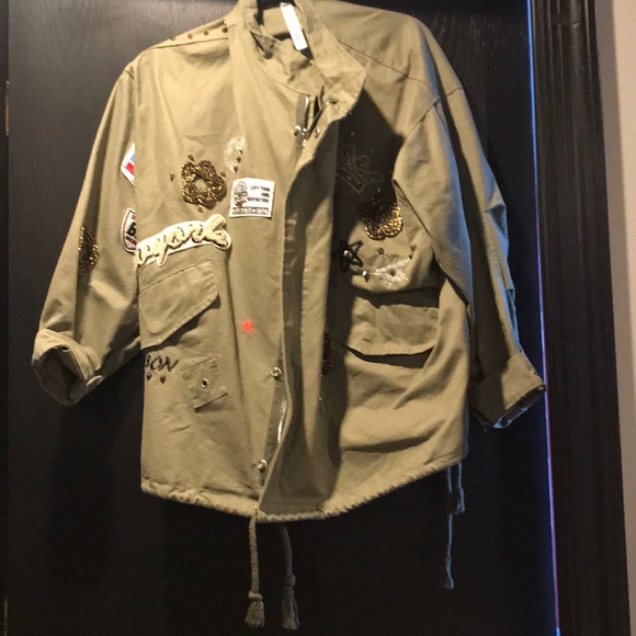 Army green patchwork spike jacket